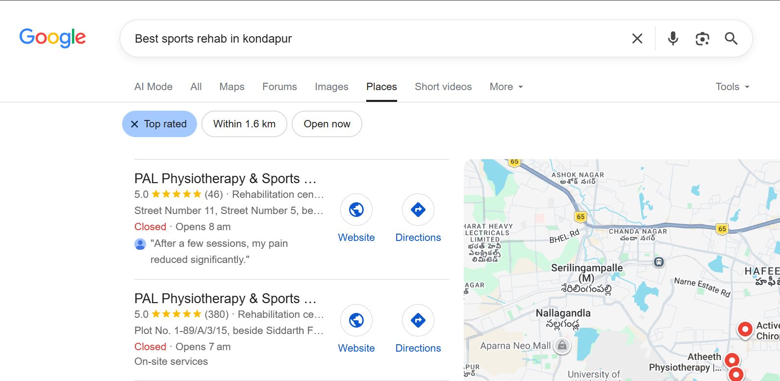 Kondapur - "best sports rehab in Kondapur"