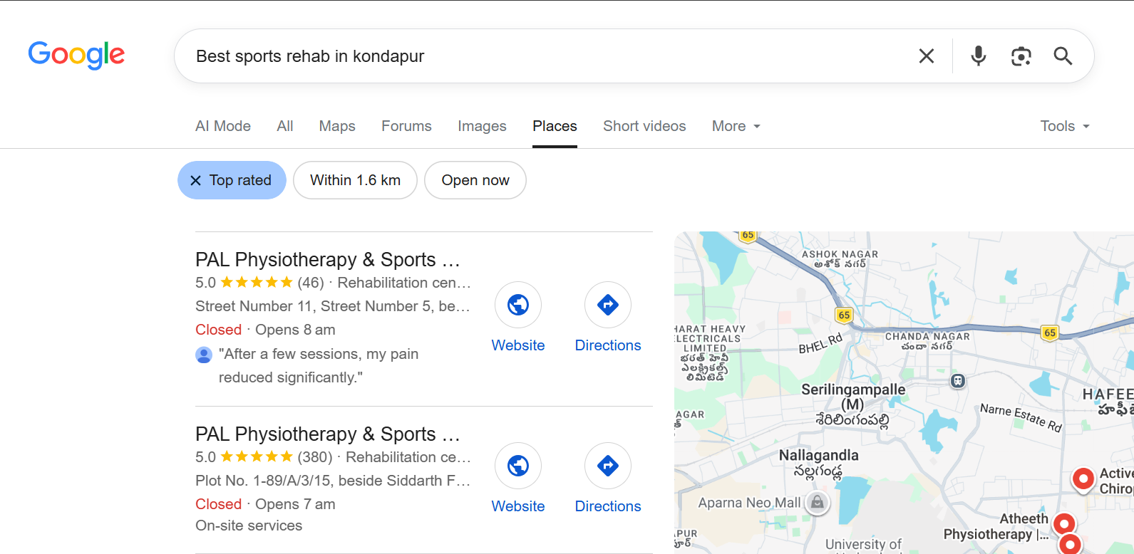 Kondapur - "best sports rehab in Kondapur"
