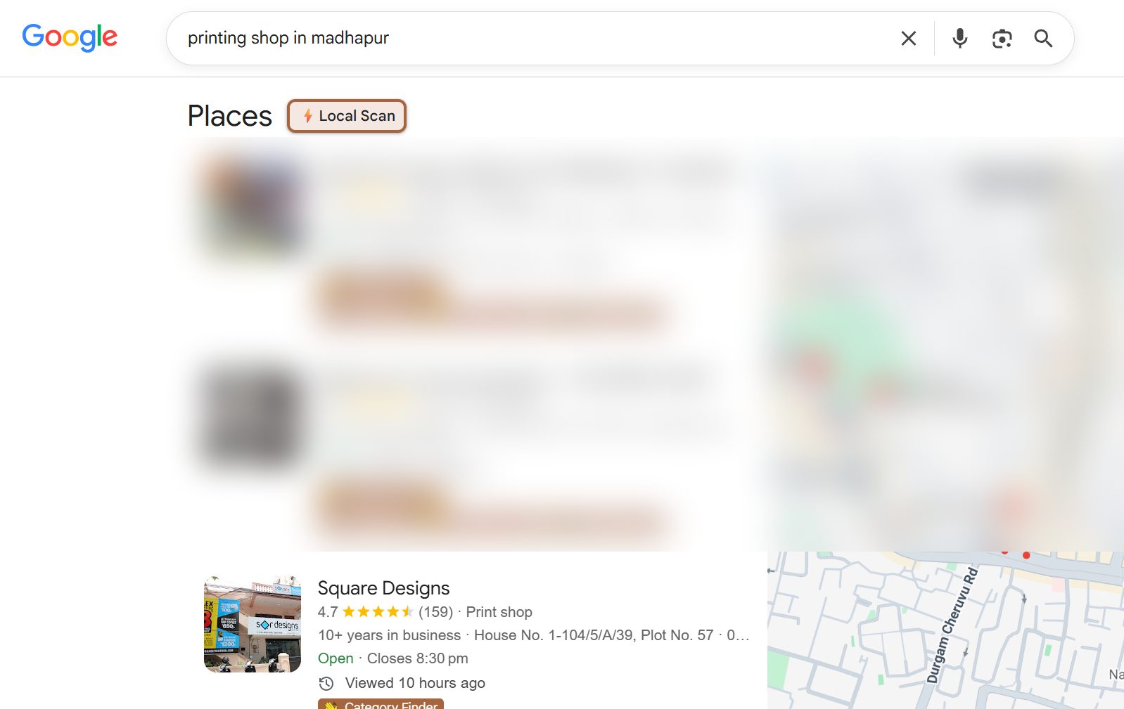 Search Ranking - "printing shop in madhapur"